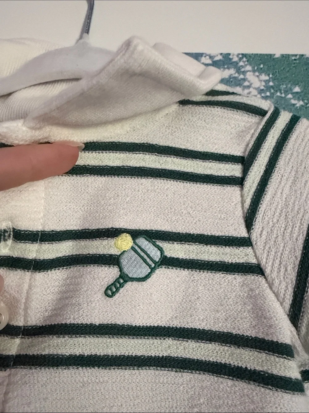 Carter's White and Green Striped Polo One-Piece pickleball Romper